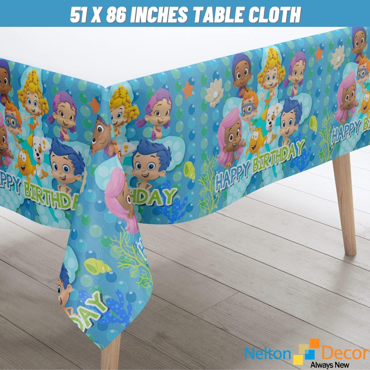 Nelton Birthday Party Supplies: Bubble Backdrop, Banner, Cake Decor, 20 Cupcake Picks, 20 Balloons, Tablecloth
