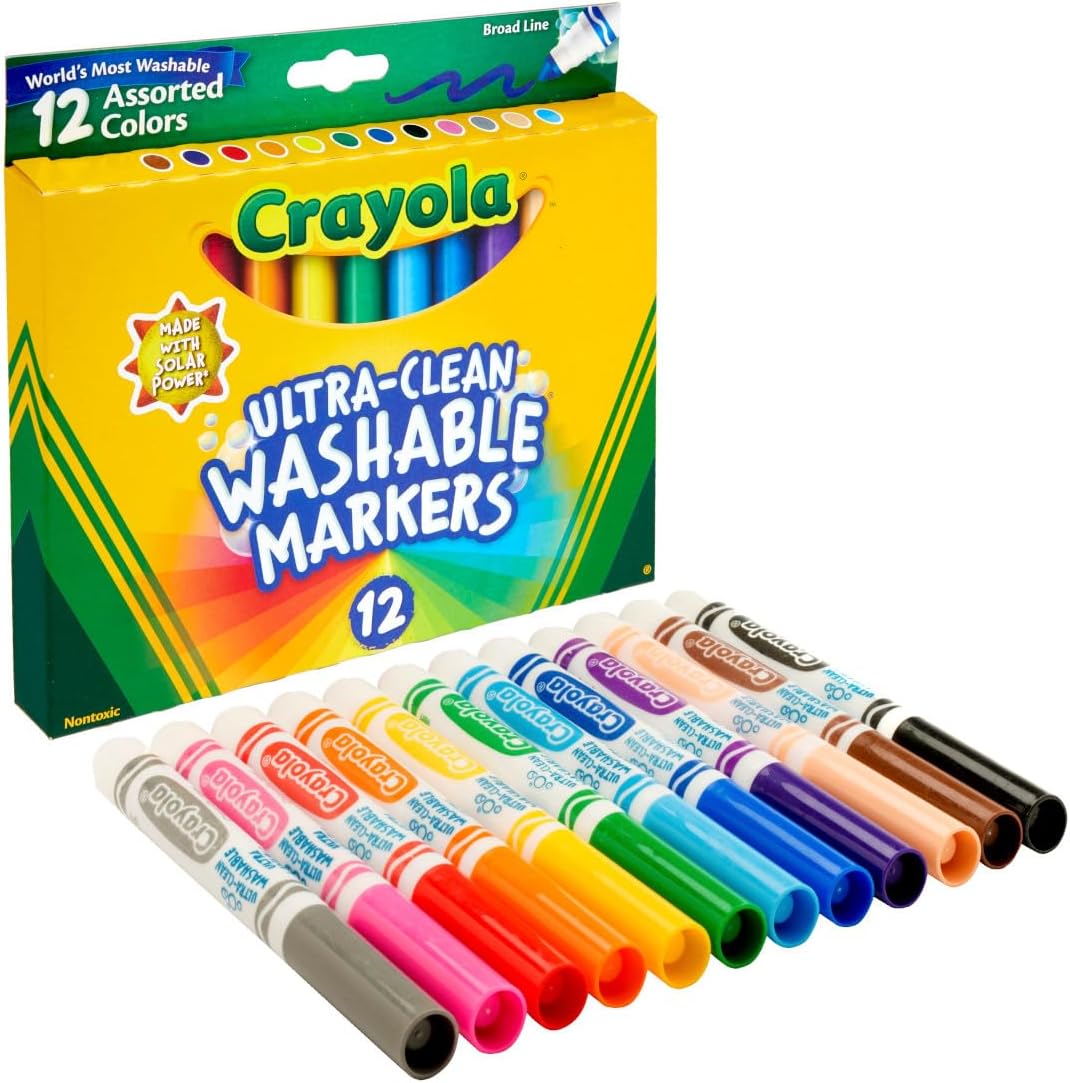 Crayola Wide-Tip Markers (12 pack), Washable for Kids, Vibrant Classroom Set, Essential School Supplies, Ages 3+.
