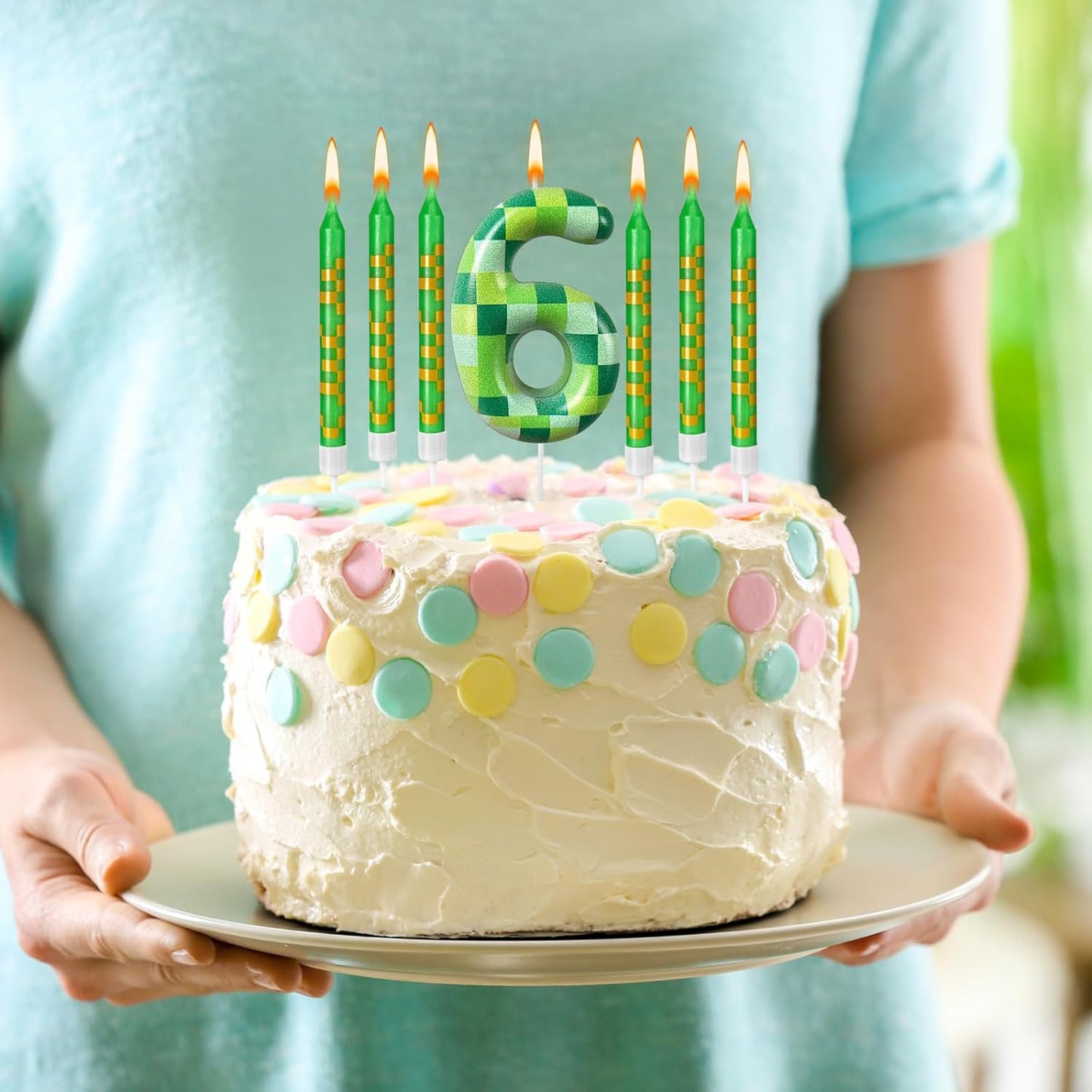 Zlongron 13 Green Pixel Birthday Candles – Kid-Friendly for Parties & Celebrations