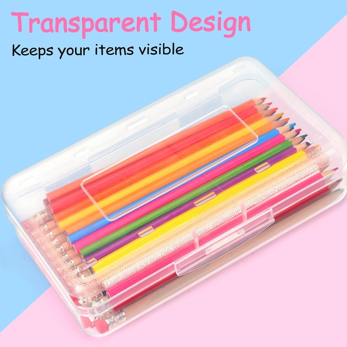 Sooez 1 Pack Clear Pencil Box, Plastic Hard Pencil Case with Stickers, Large Crayon Box with Snap-tight Lid, Stackable Storage Box Art Craft Marker Organizer Box for Kids Boys Back to School, Green