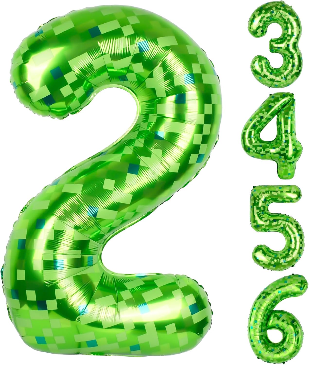 40inch Pixel Miner Green Themed Giant Balloons, Metallic Paper Balloons, Numerical Balloon Set (1-9) for Anniversary Decorations.