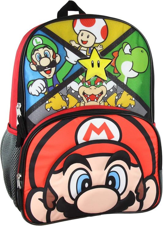 Mario Kids' Backpack with Front-Triggered LED Light, Vibrant Multi-Color, One Size, Traditional Style.