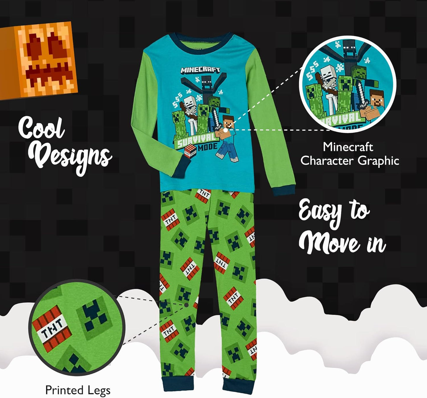 Children's 6-Piece Adjustable Cotton Minecraft Pajama Set: Soft and Cute Kids' Sleepwear.