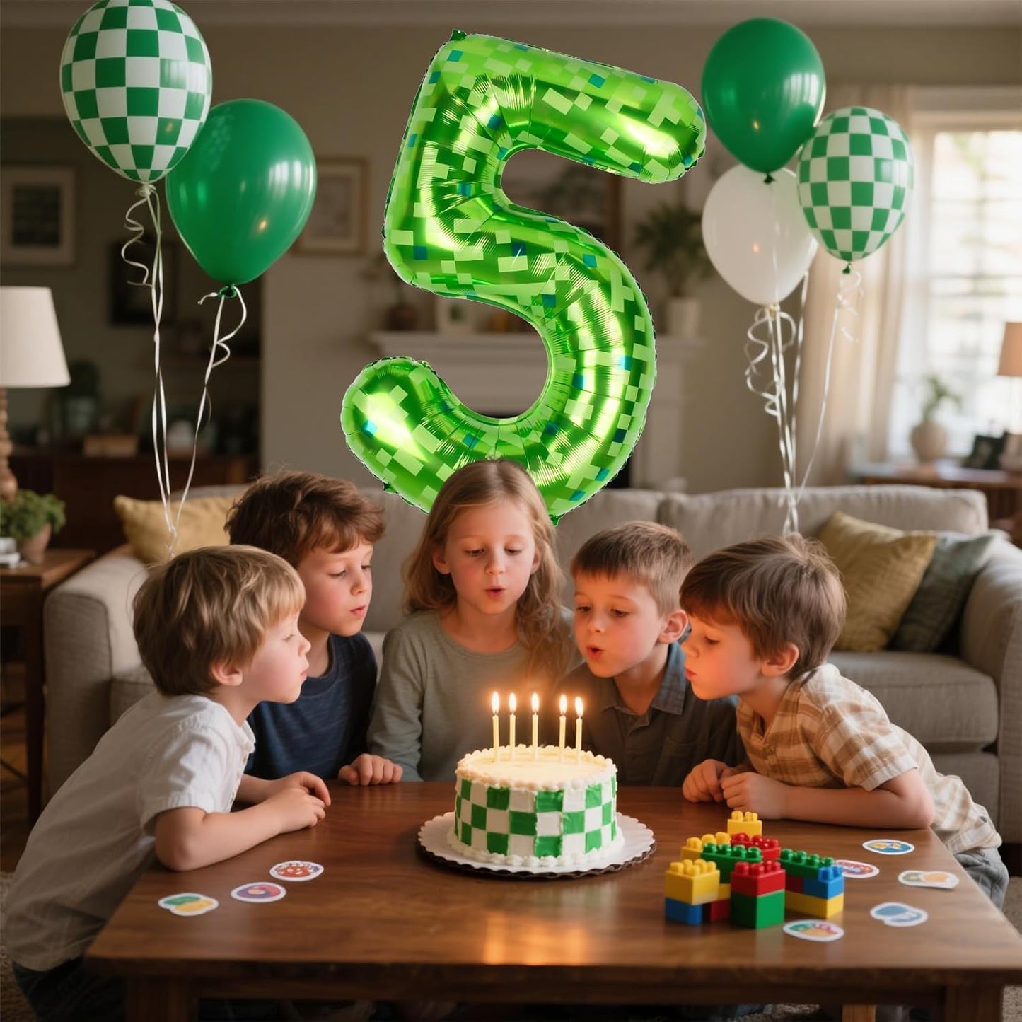 40inch Pixel Miner Green Themed Giant Balloons, Metallic Paper Balloons, Numerical Balloon Set (1-9) for Anniversary Decorations.