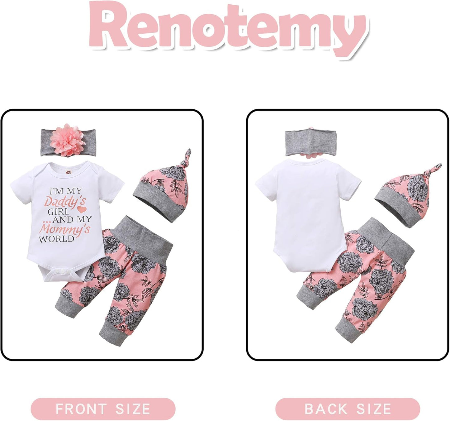 Renotemy Newborn Infant Baby Girl Clothes Summer Outfits Infant Romper Pants Cute Toddler Girl Clothes Gift Set