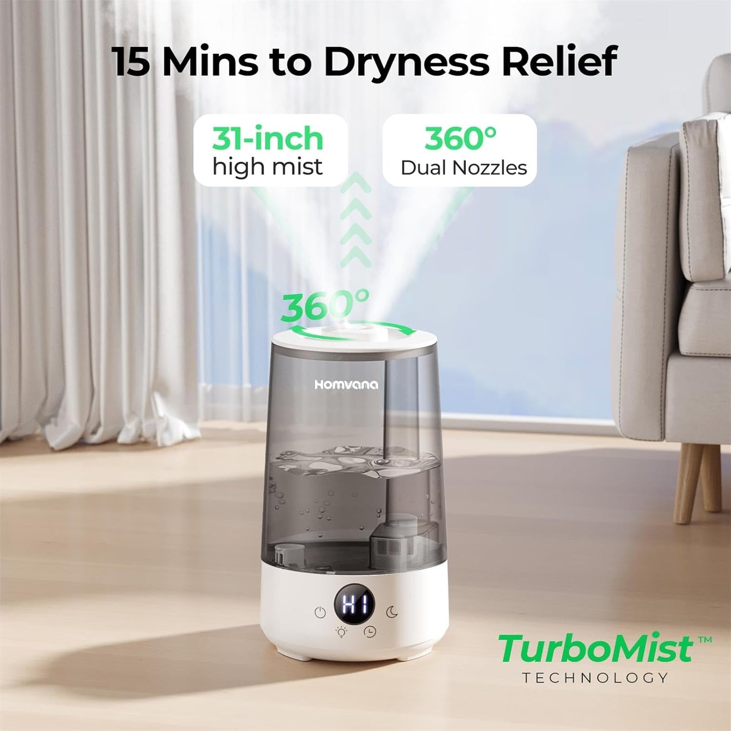 Premium 3.6L Cool Mist Humidifier: 34-Hour Run Time, Ultra-Quiet 16dB, Ideal for Baby Rooms & Aroma Therapy