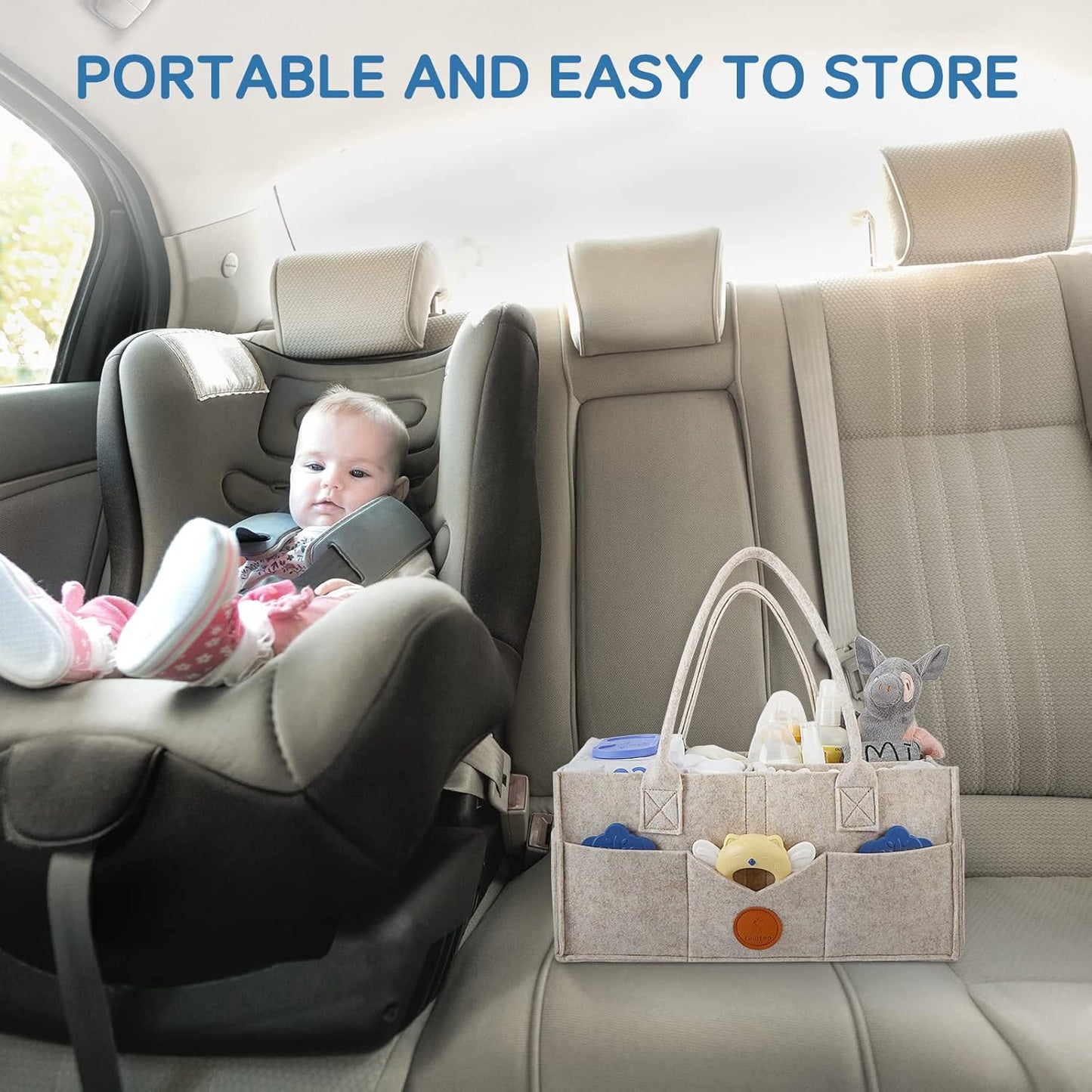 Maliton Baby Diaper Caddy Organizer for Changing Table, Nursery Storage Bin Basket with Handle, Felt Diaper Organizer Suitable for Indoor Outdoor (Khaki)