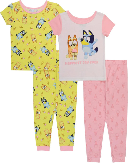 Girls' 4-Piece Snug-Fit Cotton Pajama Set, Soft & Cute for Kids