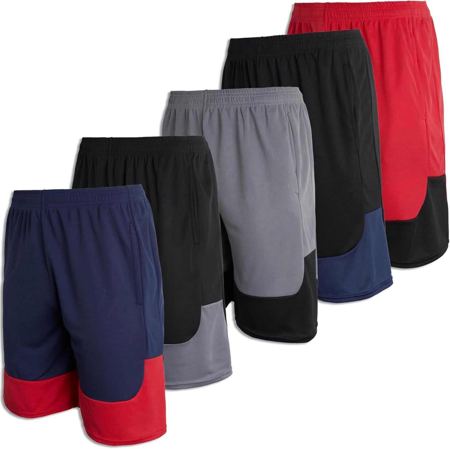 Kids' Real Essentials Basketball Shorts Set of 5 - Mesh, Elastic Waist, Side Pockets