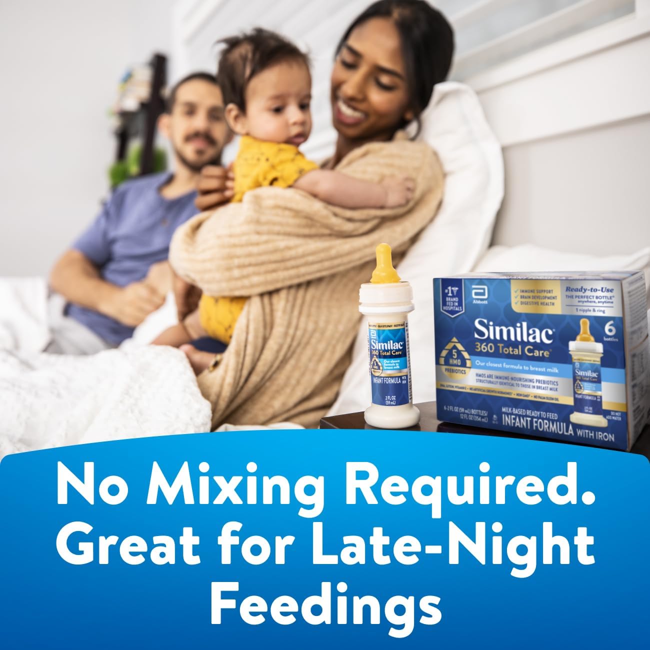 Similac 360 Total Care Formula: 5 HMO Prebiotics, Closest to Breast Milk, Non-GMO, 2 oz Bottle, Ready to Feed.