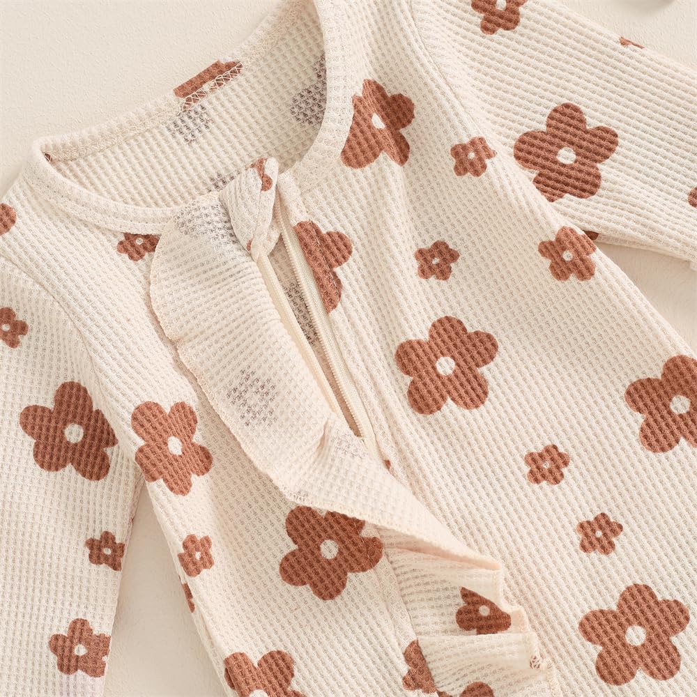 Newborn Baby Girl Fall Winter Outfits Clothes Knit Jumpsuit Ruffle Romper Newborn Coming Home Outfit for Baby Girl