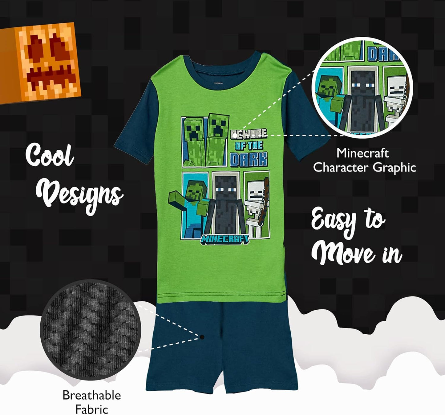 Children's 6-Piece Adjustable Cotton Minecraft Pajama Set: Soft and Cute Kids' Sleepwear.