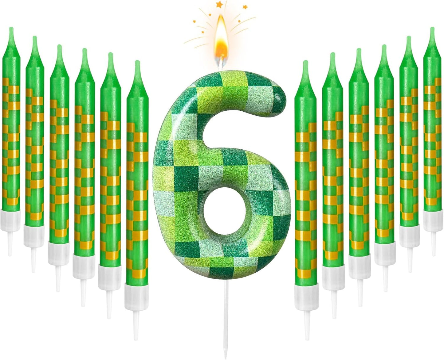 Zlongron 13 Green Pixel Birthday Candles – Kid-Friendly for Parties & Celebrations