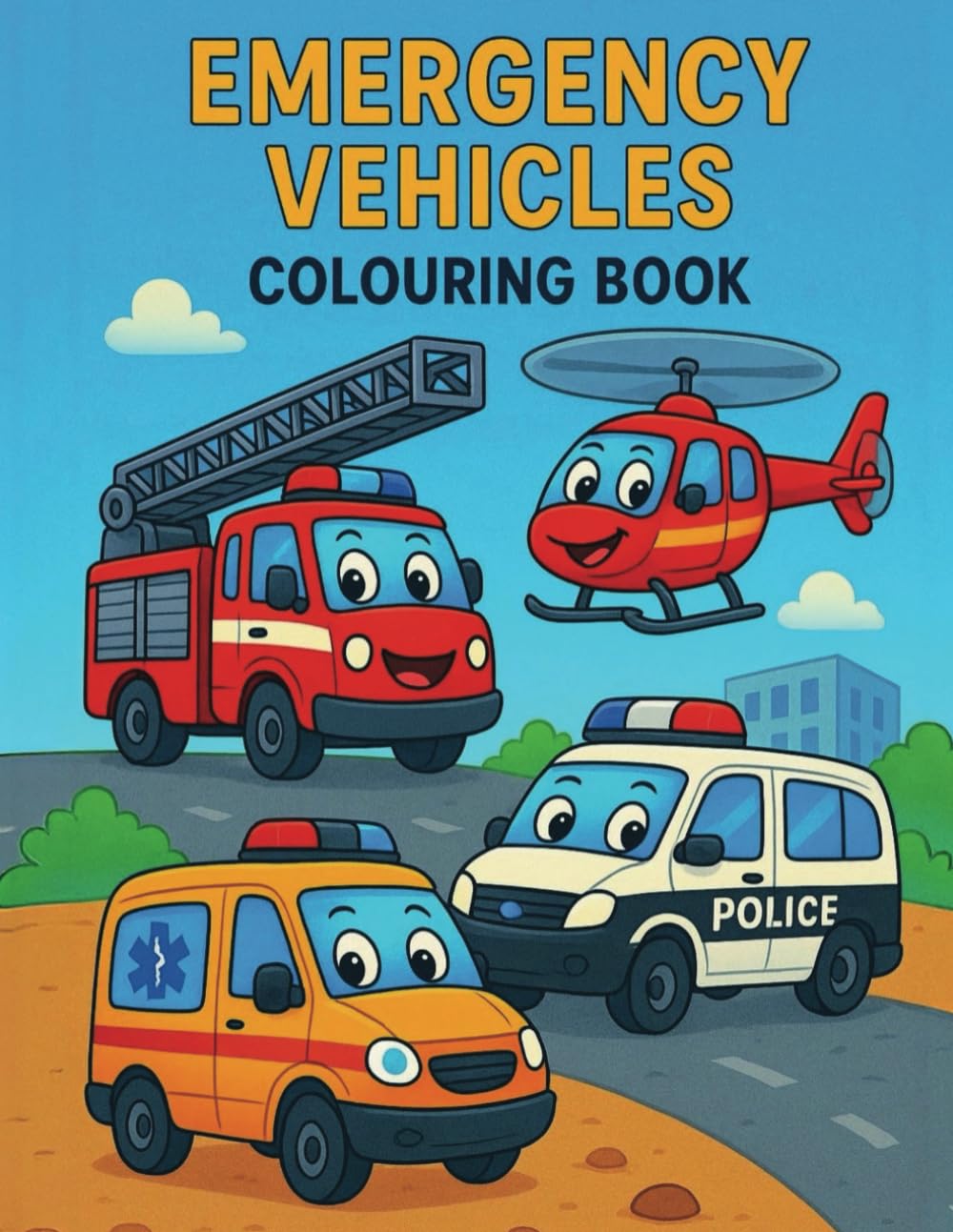 Emergency Vehicles Colouring Book for Kids Ages 3-8: 35 Big, Bold Rescue Trucks, Police Cars, Ambulances & Helicopters to Colour: Build Fine-Motor ... Heroes (Colouring Books for 3 - 6 Year olds)