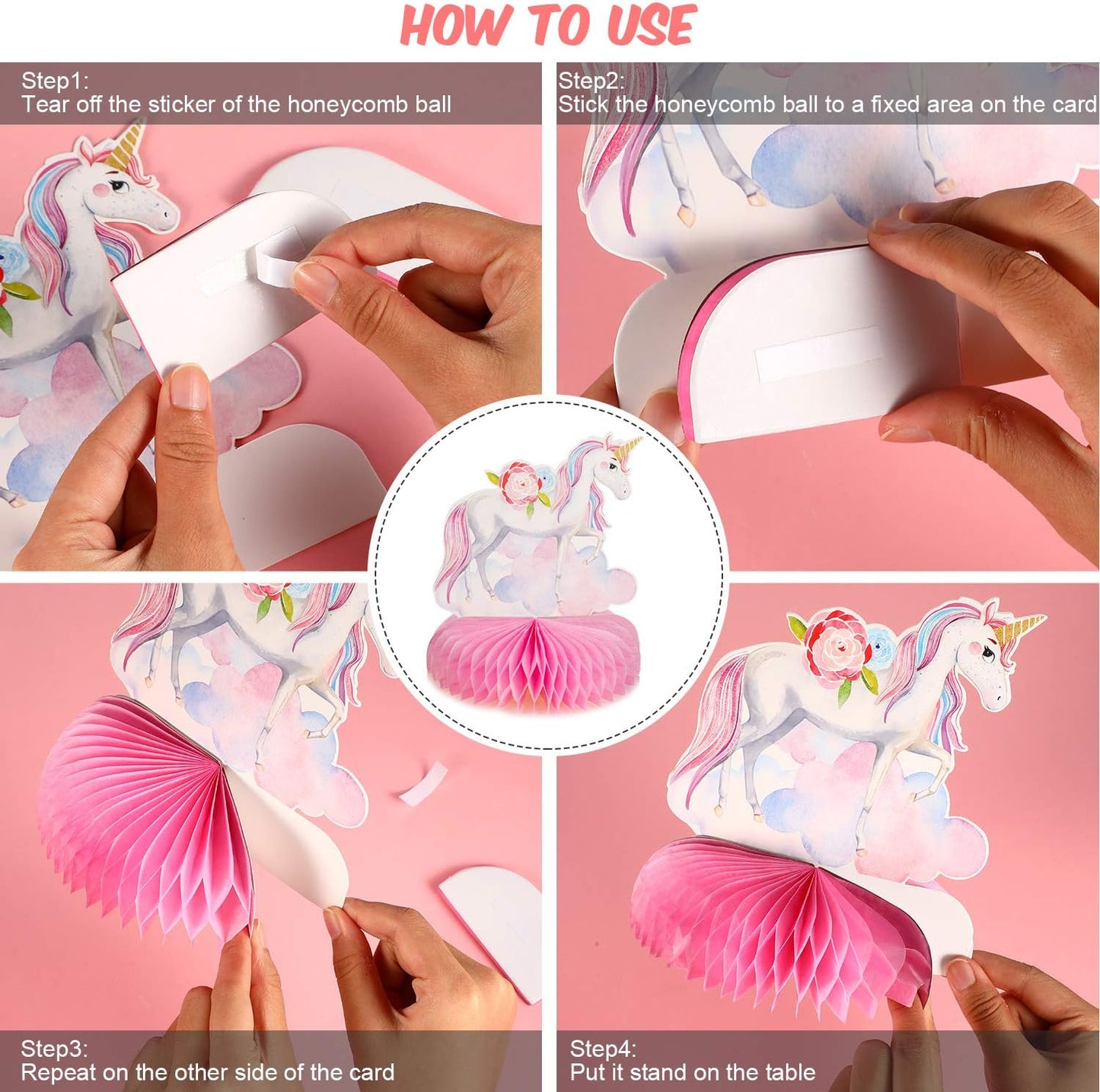 Unicorn Rainbow Honeycomb Centerpiece (9 Pieces), Vivid Decorative Tableware, Birthday Party Supplies