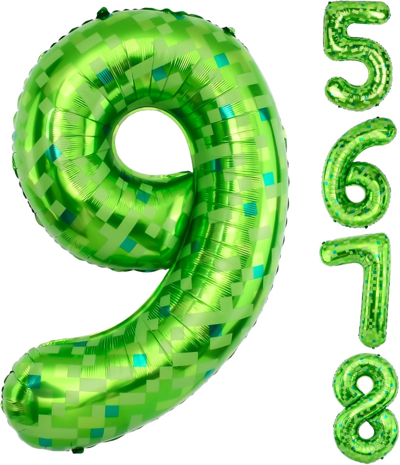 40inch Pixel Miner Green Themed Giant Balloons, Metallic Paper Balloons, Numerical Balloon Set (1-9) for Anniversary Decorations.