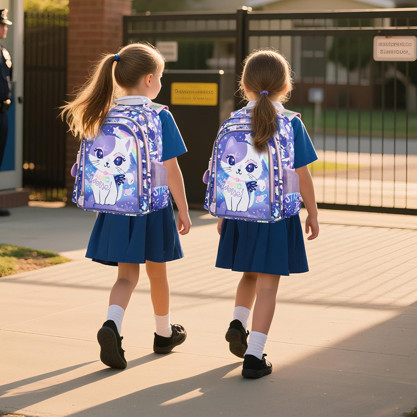 16-inch Girls' Backpack for Preschool & Early Elementary: Purple Cat Design, Classic Style.