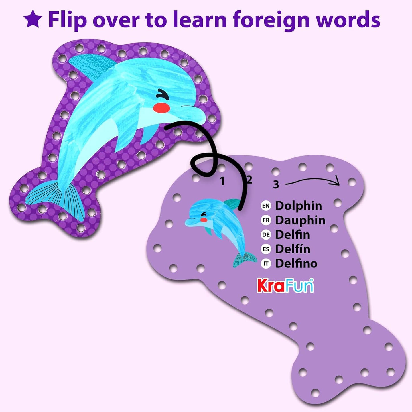 KRAFUN Beginner Mermaid Lacing Card Kit for Kids Arts & Crafts, 5 Easy Mermaid, Animal Lacing Projects, Paper Lace Cards for Toddlers, Fine Motor Preschool Skills Toys