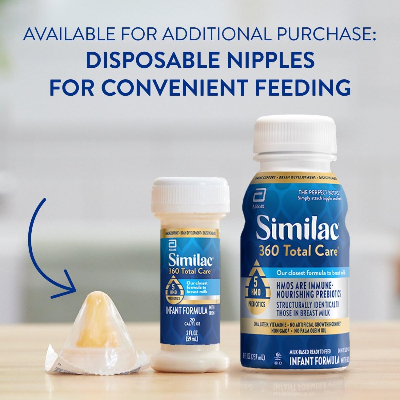 Similac 360 Total Care Formula: 5 HMO Prebiotics, Closest to Breast Milk, Non-GMO, 2 oz Bottle, Ready to Feed.