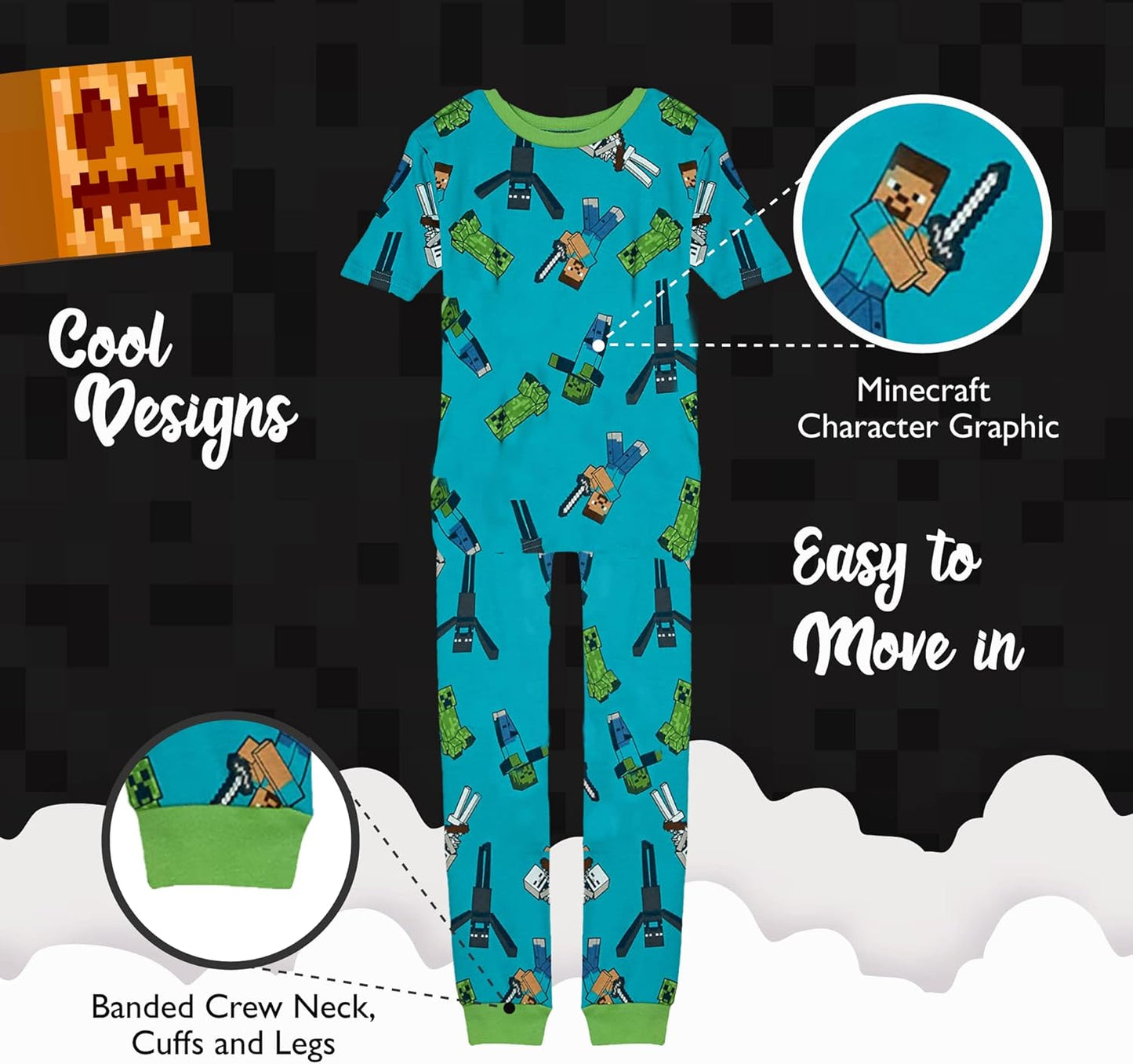 Children's 6-Piece Adjustable Cotton Minecraft Pajama Set: Soft and Cute Kids' Sleepwear.