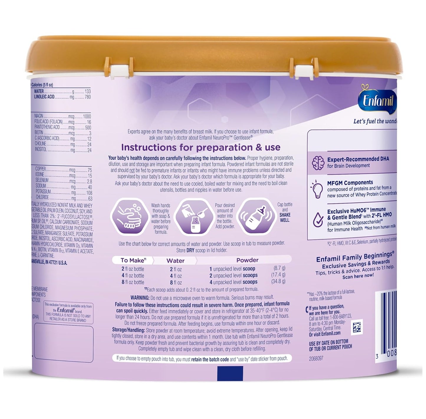 Enfamil NeuroPro Gentlease Baby Formula, Brain Building DHA, HuMO6 Immune Blend, Designed to Reduce Fussiness, Crying, Gas & Spit-up in 24 Hrs, has Prebiotics to Promote Softer Stools, Reusable Tub, 19.5 Oz