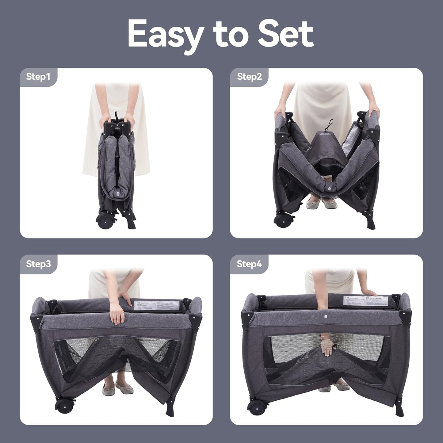 Premium Black Baby Center: Foldable Playard, Bassinet, Changing Table & Mattress for Infants