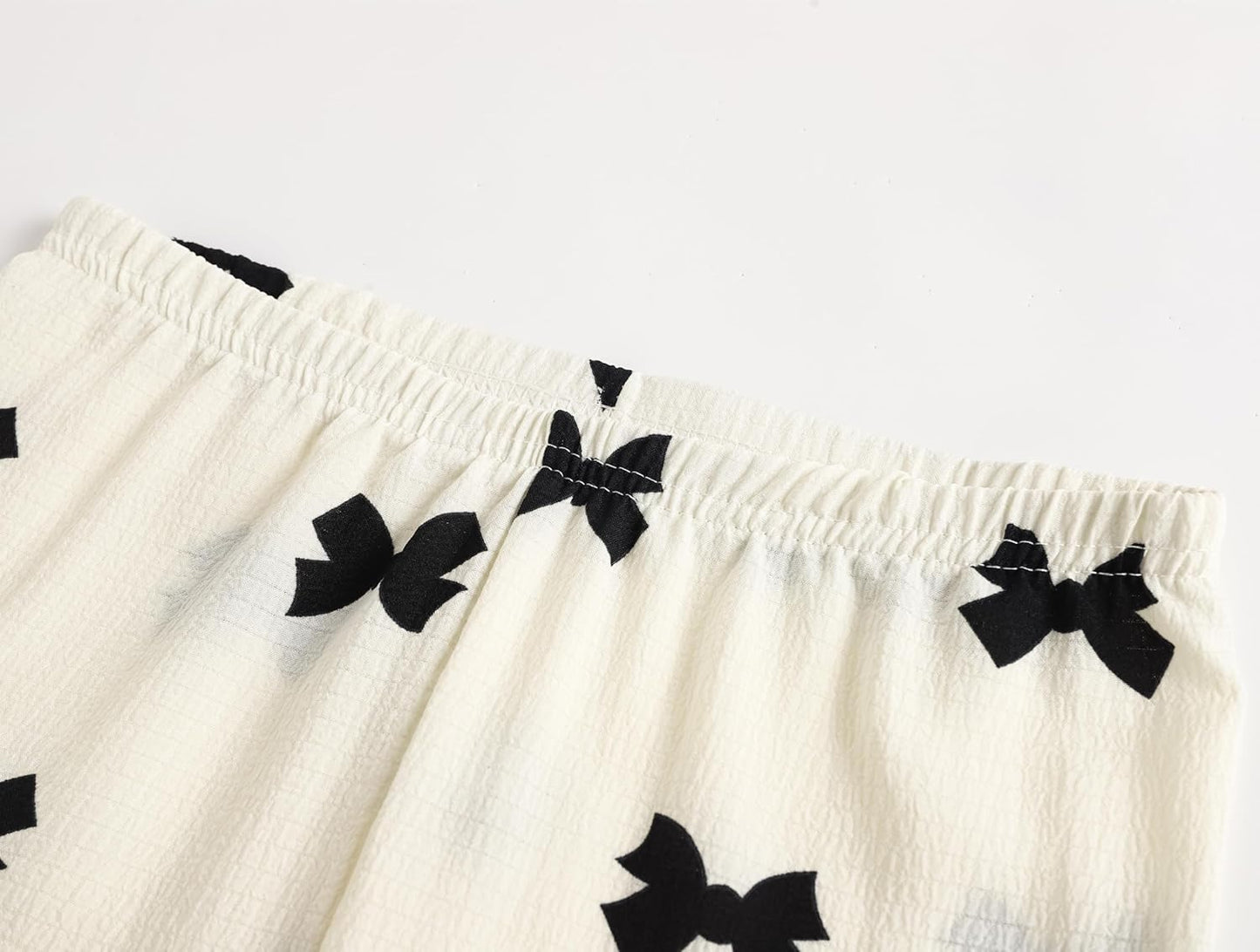 Big Girls Button Down Pajama Set 3pcs Short Sleeve Long Pants with Shorts Crepe Wrinkled Fabric Sleepwear Nighty