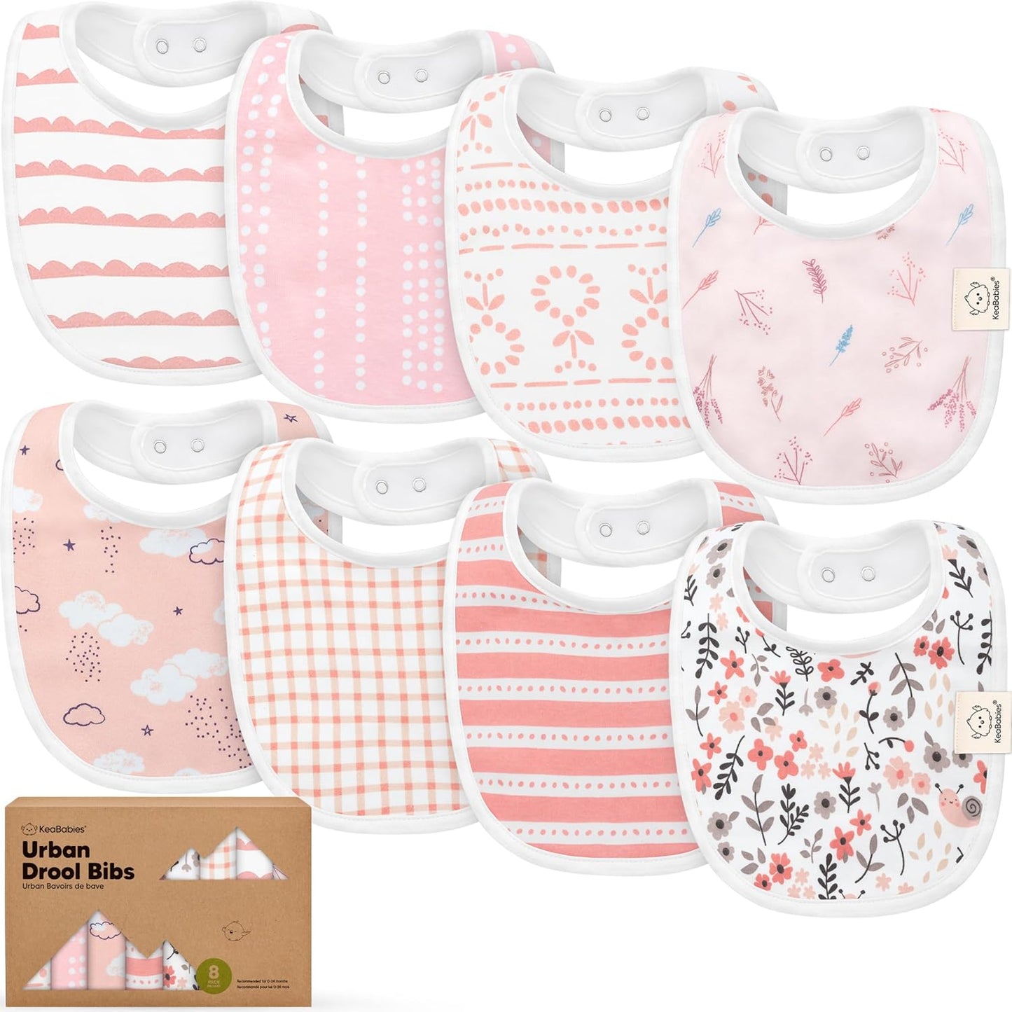 Best Organic Baby Bib Set (8-Piece) - Dual-Layer Dentalization Bibs for Boys & Girls, Premium Gift for Newborns (Sweet Charm)