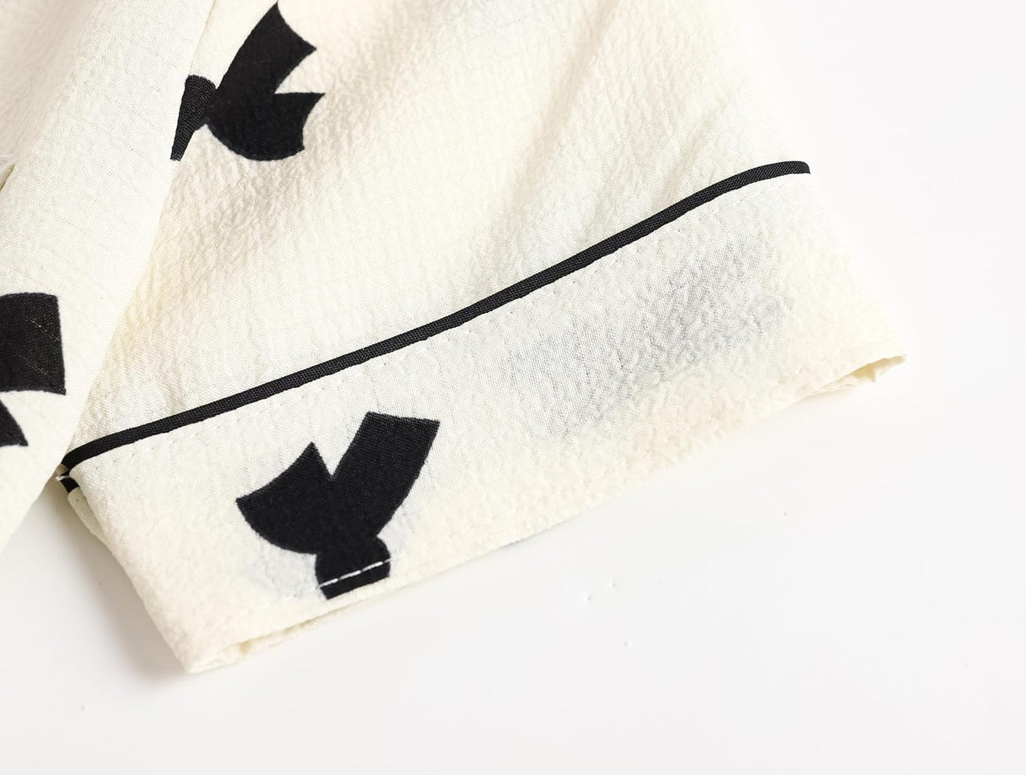 Big Girls Button Down Pajama Set 3pcs Short Sleeve Long Pants with Shorts Crepe Wrinkled Fabric Sleepwear Nighty