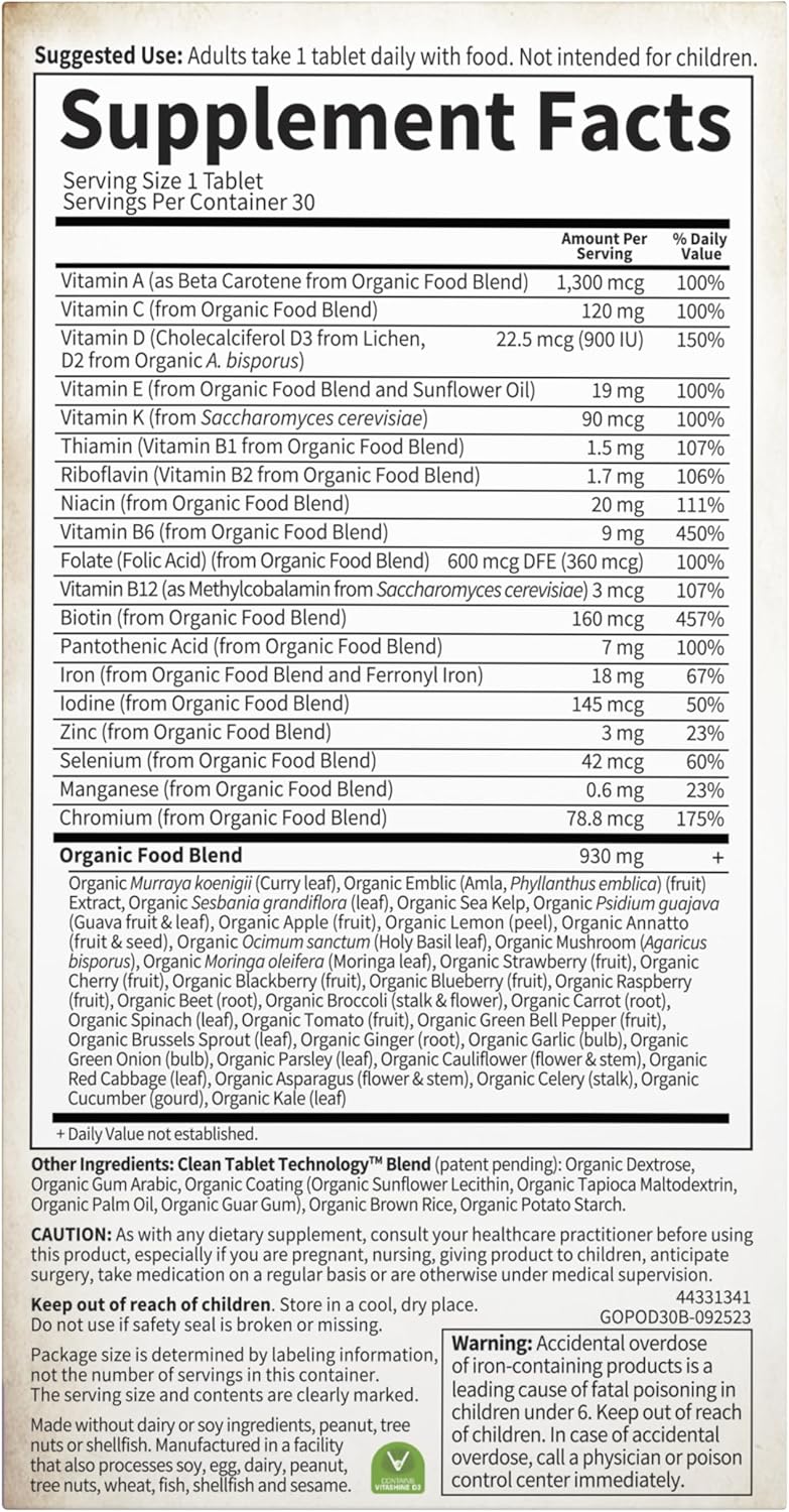 Best Organic Prenatal Vitamin: Garden of Life mykind - 30 Tablets, Daily Vegan Multi with Folate, Vitamin D3, Iron for Women's Prenatal Health