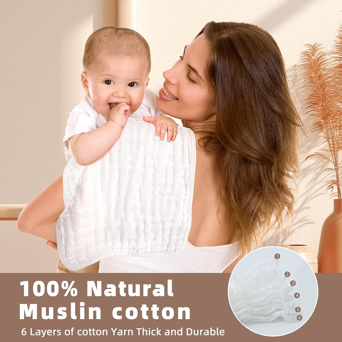 Premium 12-Piece Muslin Baby Cloth Set (White) - Extra Soft, 6-Layer Absorbent, 20 x 10” for Kids & Toddlers