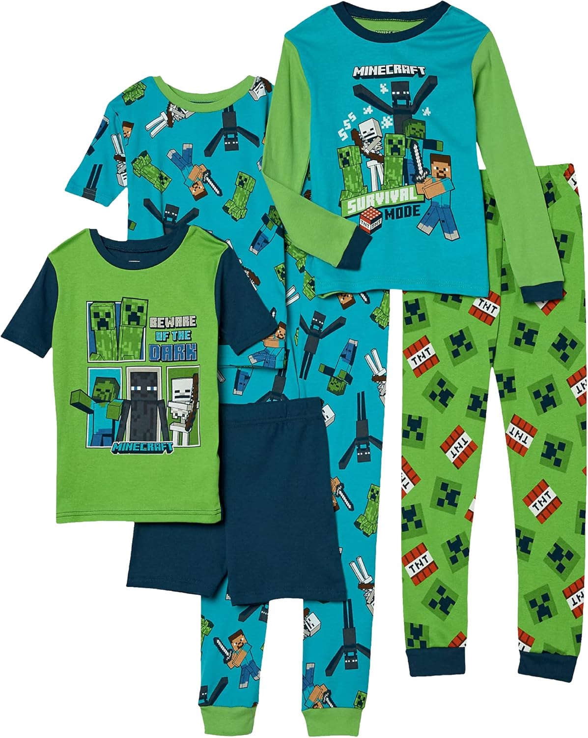 Children's 6-Piece Adjustable Cotton Minecraft Pajama Set: Soft and Cute Kids' Sleepwear.