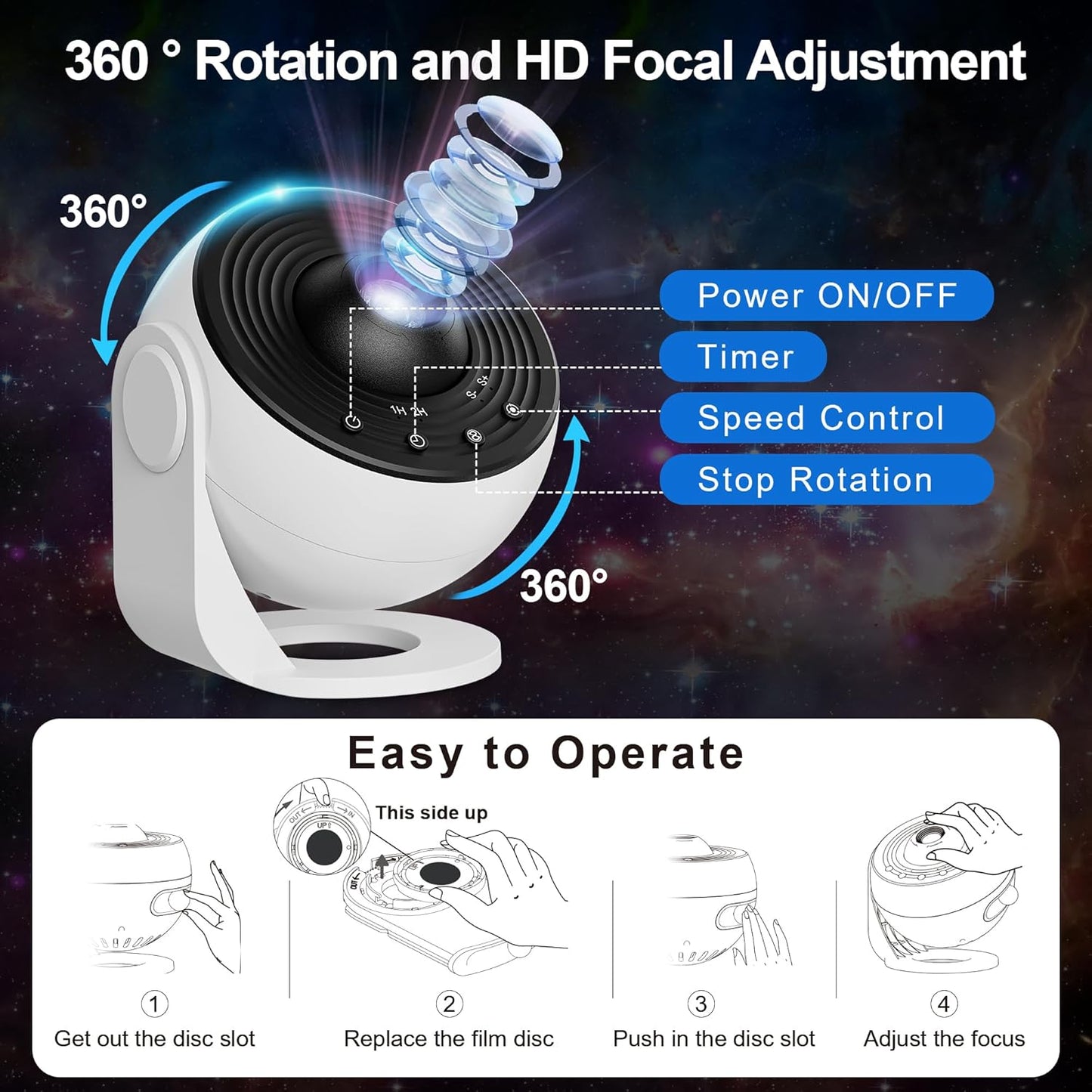 Galaxy Star Projector for Bedroom: 13-in-1 Ceiling Light with Galaxy Lamp, Mood Lighting, Timer, and LED Technology.