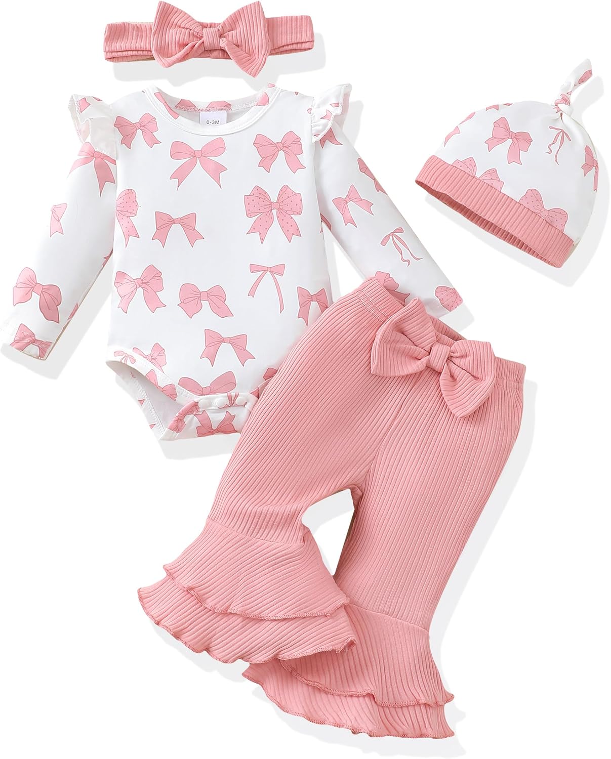 Renotemy Preemie Newborn Baby Girl Clothes Infant Romper Fall Winter Outfits Gifts for Girls Cute Bell Bottoms Pant Sets