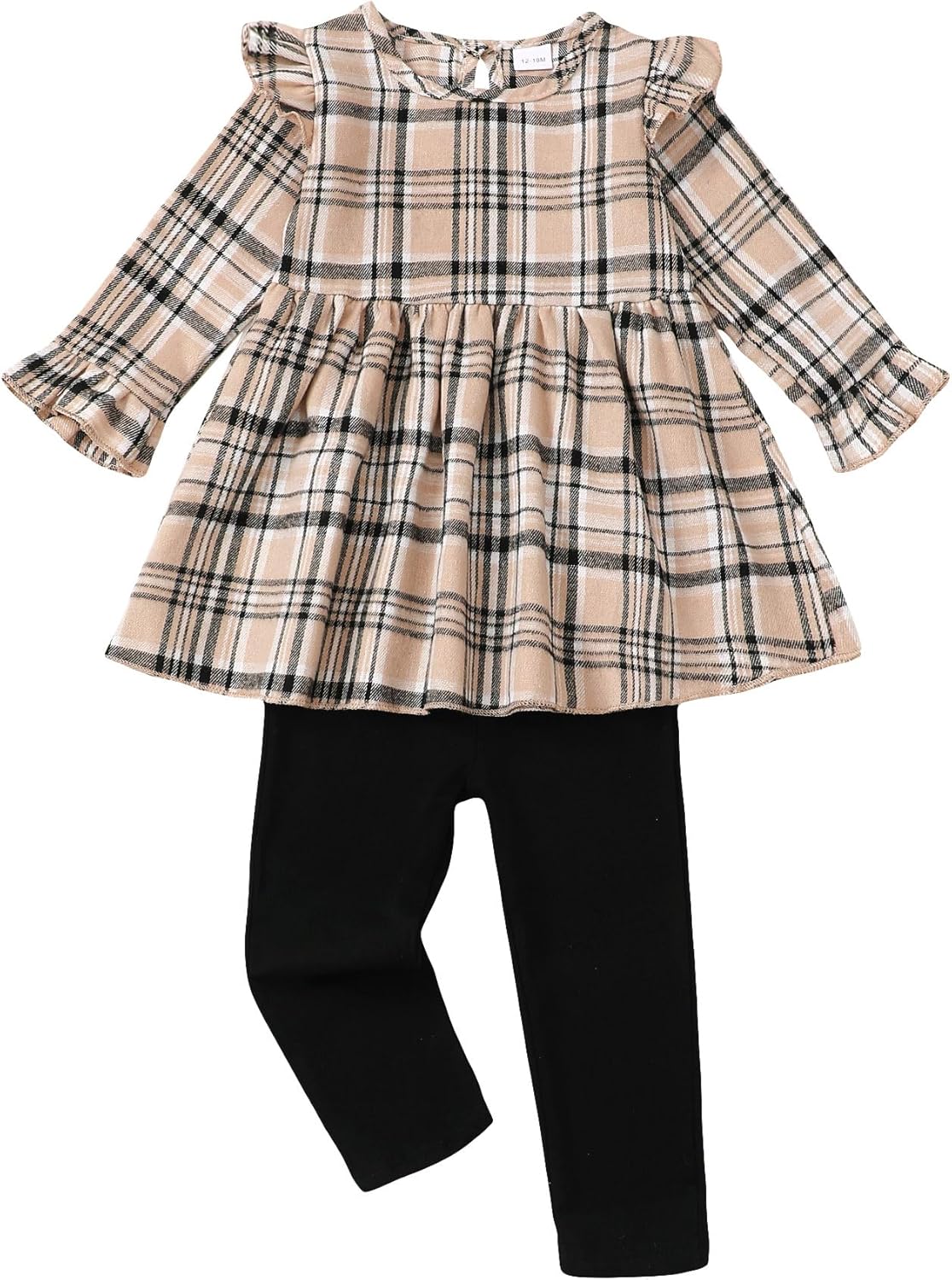 Girls' 2-Piece Set: Autumn/Winter Plaid Long Sleeves w/Ruffles | Size: 12 Months-4T