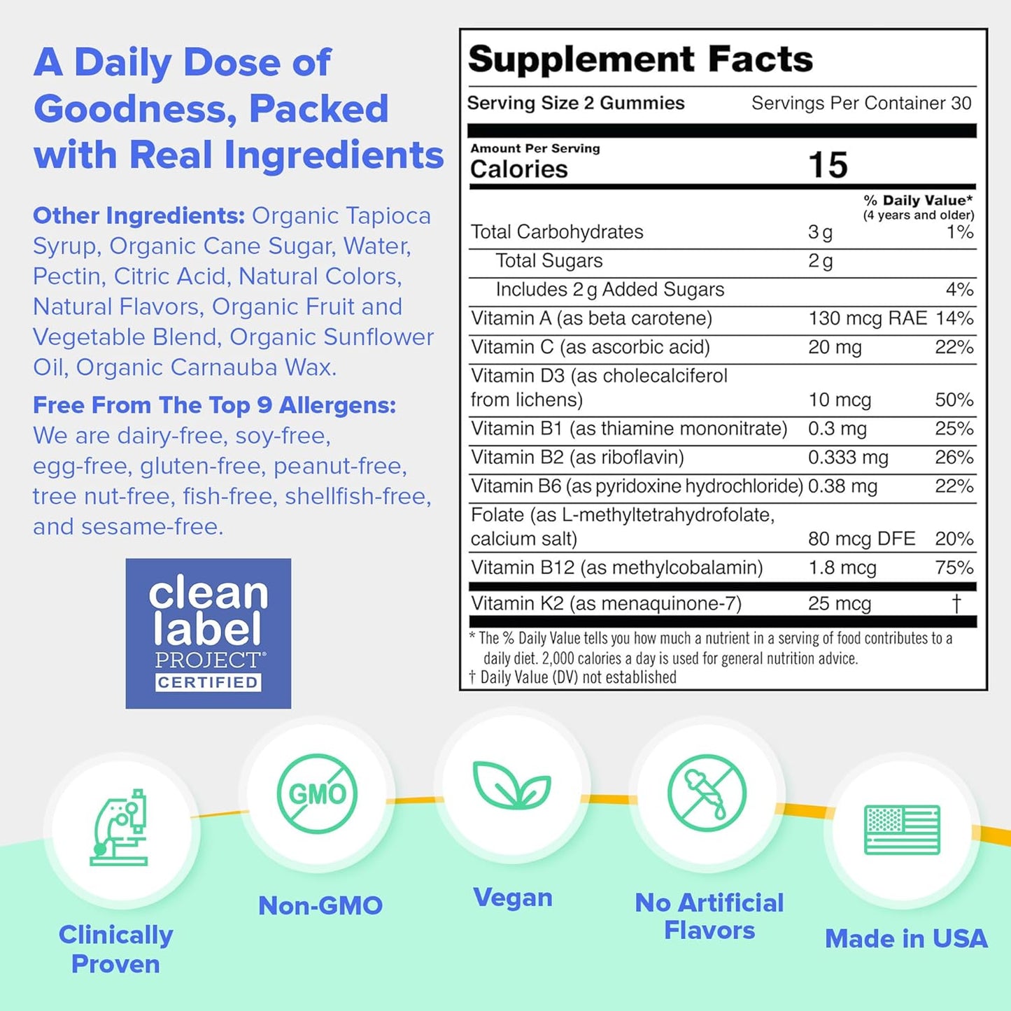Children's Daily Multivitamin Gummies – Strawberry & Orange Gummies with Beta Carotene, Fruits, & Veggies – Kids' Immunity-Boosting Vitamins