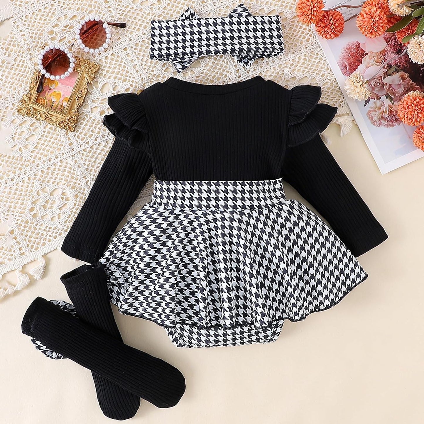 Giraropa Baby Girl Fall Winter Clothes Long Sleeve Romper Dress + Socks + Headband Newborn Infant Cute Casual Outfits