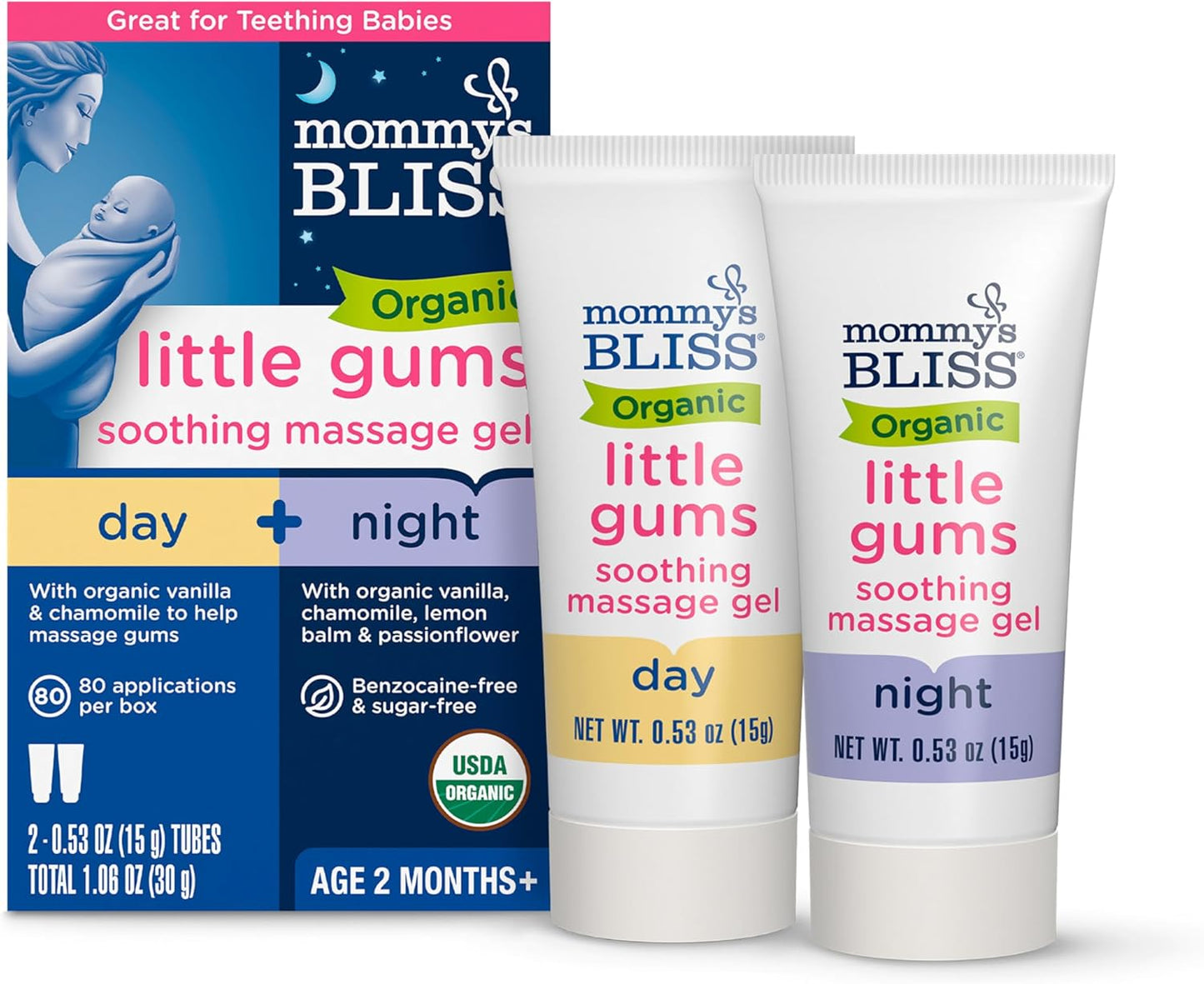 Organic Mommy's Bliss Gentle Teething Gel, Day & Night Relief, 0.53 oz x 2