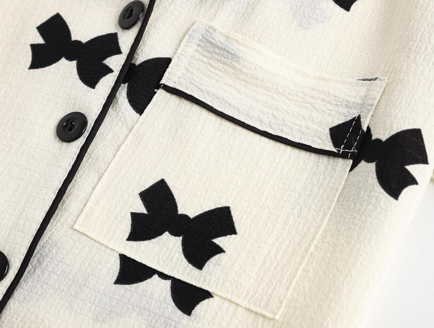 Big Girls Button Down Pajama Set 3pcs Short Sleeve Long Pants with Shorts Crepe Wrinkled Fabric Sleepwear Nighty