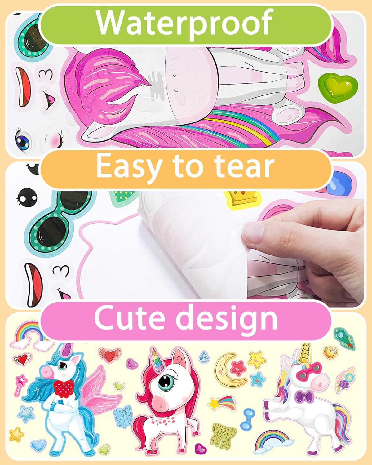 Unicorn Stickers Set: 24 Waterproof Decals for Kids' Crafts, Party Favors, & Gifts