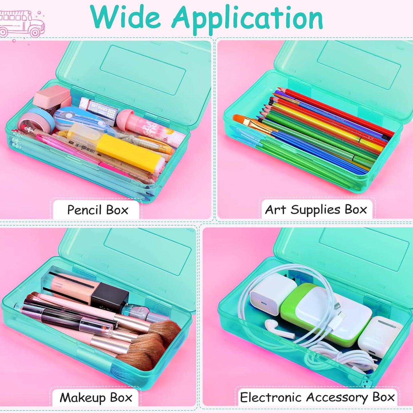 Sooez 1 Pack Clear Pencil Box, Plastic Hard Pencil Case with Stickers, Large Crayon Box with Snap-tight Lid, Stackable Storage Box Art Craft Marker Organizer Box for Kids Boys Back to School, Green