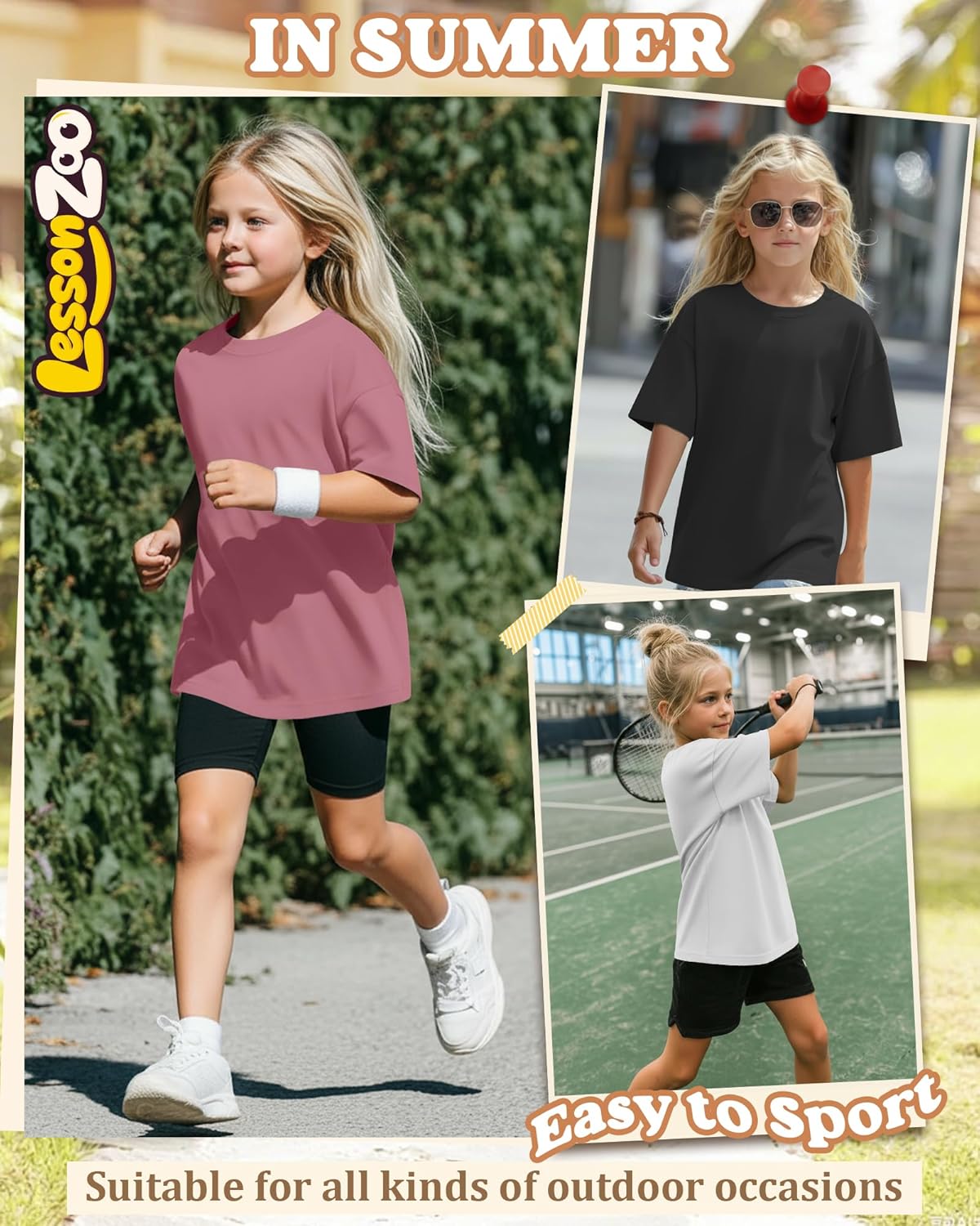3 Pack Girls Oversized Shirts Kids Short Sleeve Crew Neck Tops Trendy Summer Basic Tees Loose Fit 5-14 Years