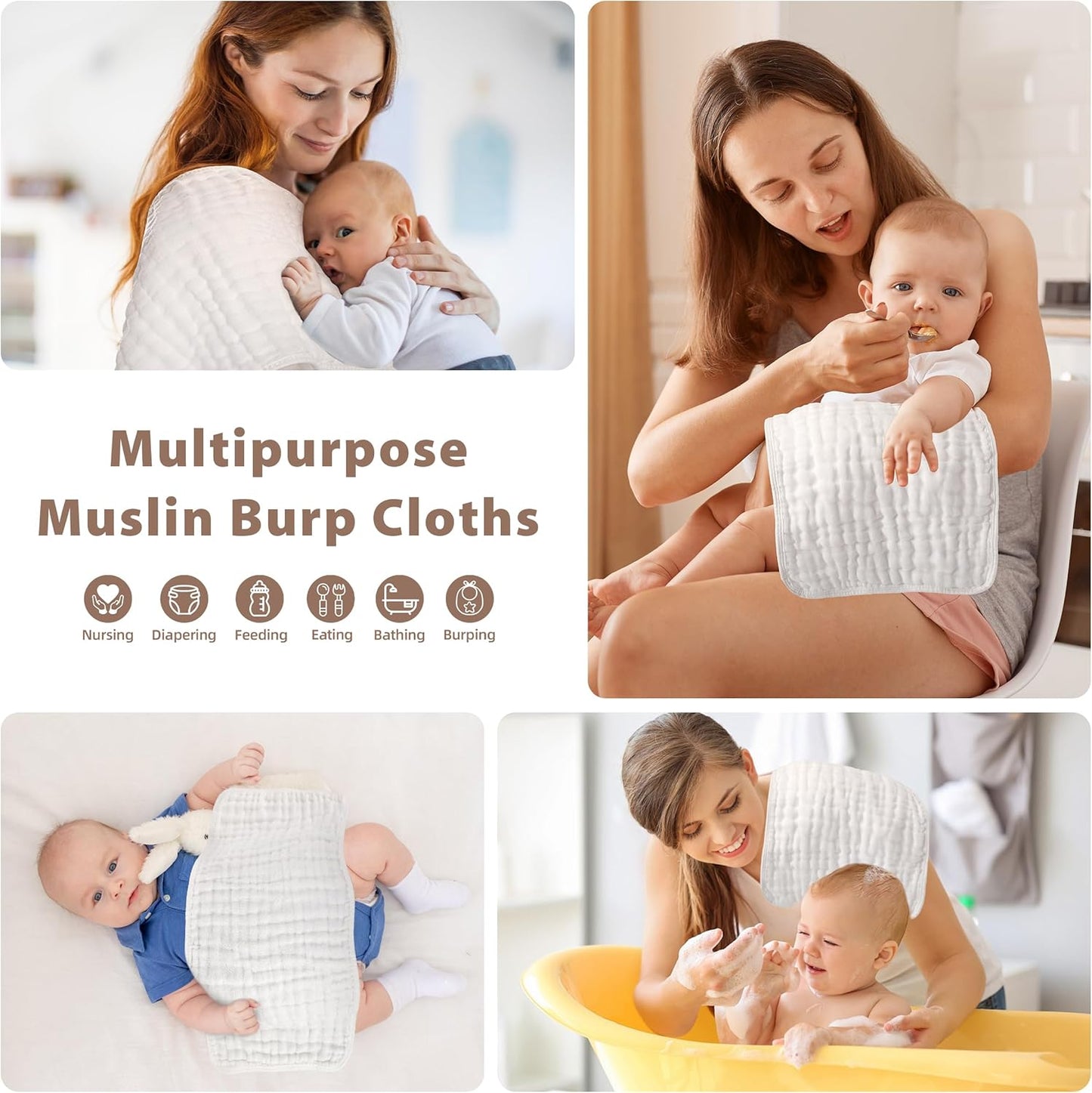 Premium 12-Piece Muslin Baby Cloth Set (White) - Extra Soft, 6-Layer Absorbent, 20 x 10” for Kids & Toddlers