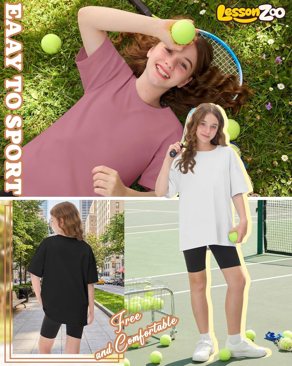 3 Pack Girls Oversized Shirts Kids Short Sleeve Crew Neck Tops Trendy Summer Basic Tees Loose Fit 5-14 Years