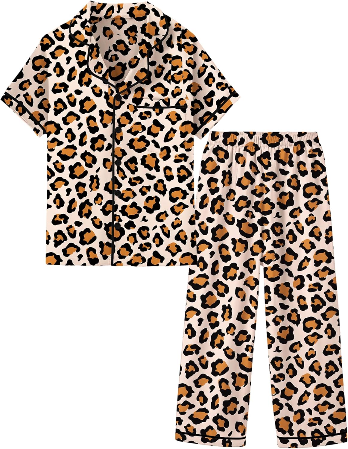 Mikrdoo Silk Pajamas for Girls 2-Piece: Short Sleeve Tops and Pants Satin PJs Fashion Sleepwear for Kids 3-14 Years