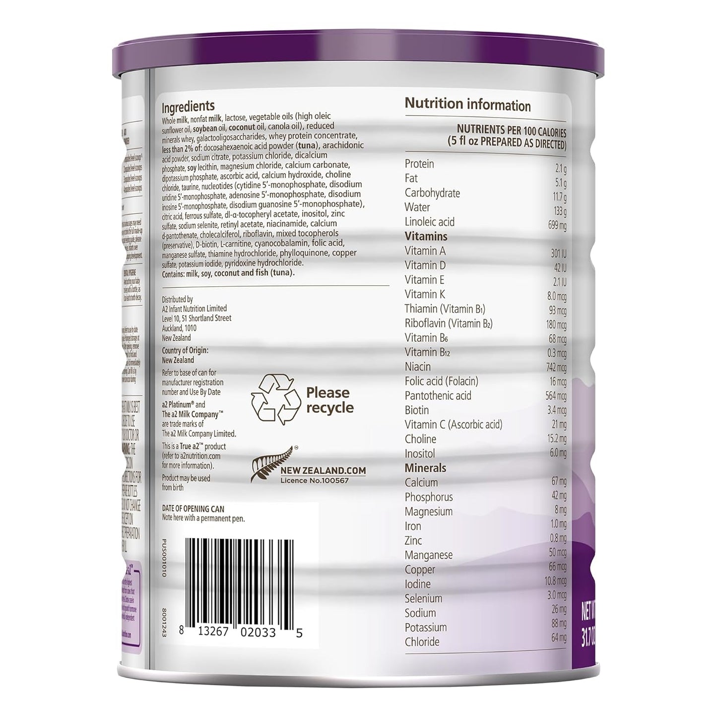 A2 Platinum® Infant Formula for Babies 0-12 Months, Natural Milk-Based Powder with Iron. Nutritionally complete, pure A2 milk - 14.1 oz can.