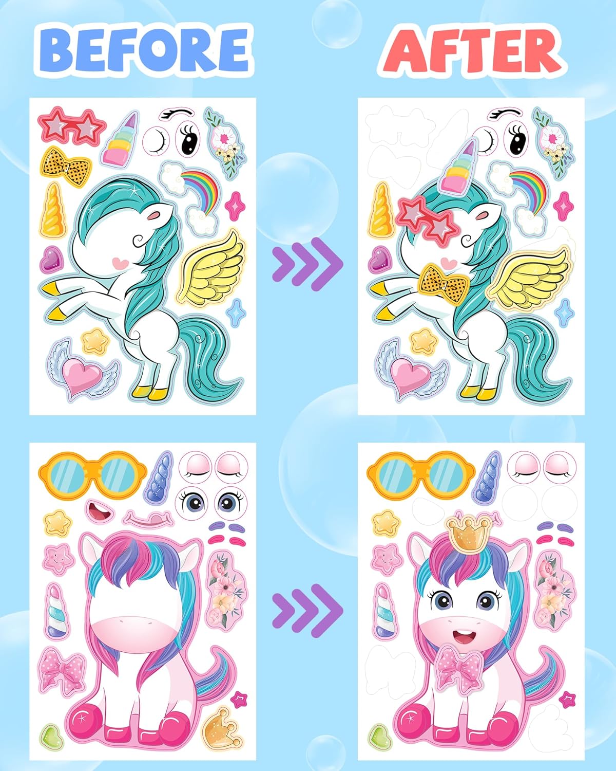 Unicorn Stickers Set: 24 Waterproof Decals for Kids' Crafts, Party Favors, & Gifts