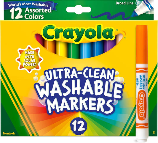 Crayola Wide-Tip Markers (12 pack), Washable for Kids, Vibrant Classroom Set, Essential School Supplies, Ages 3+.