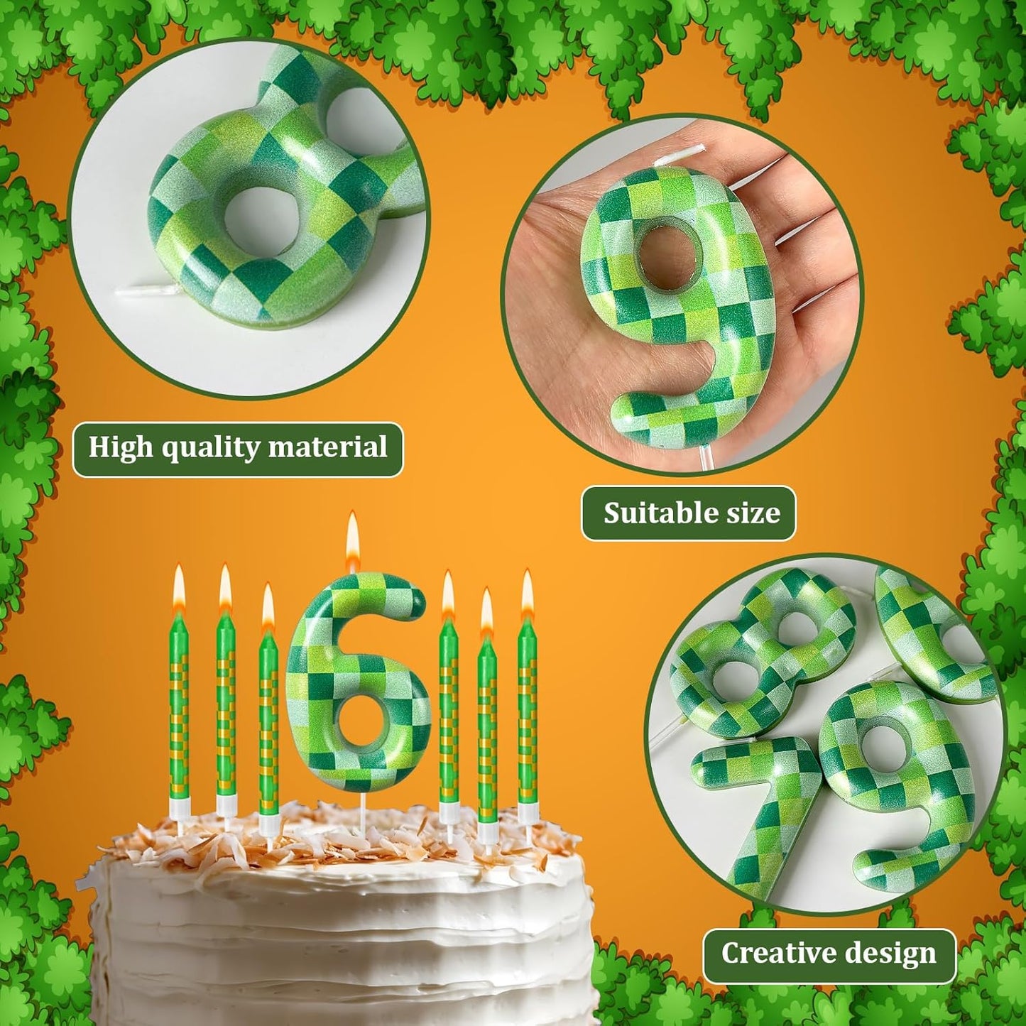 Zlongron 13 Green Pixel Birthday Candles – Kid-Friendly for Parties & Celebrations