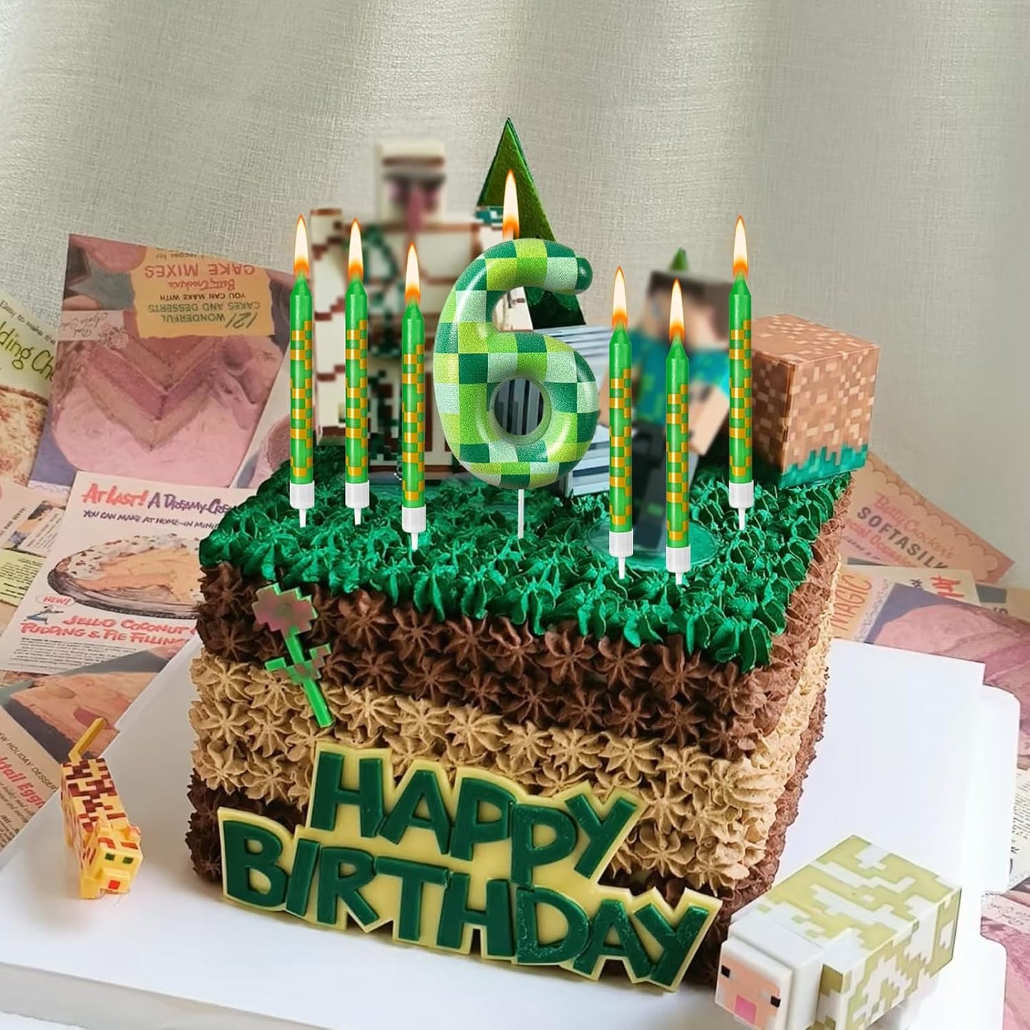 Zlongron 13 Green Pixel Birthday Candles – Kid-Friendly for Parties & Celebrations